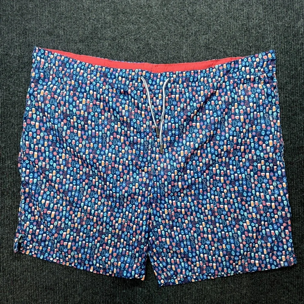 Peter Millar Swim Trunks Blue Cocktail Glass Print Men 2XL XXL Beach Pool Y2K